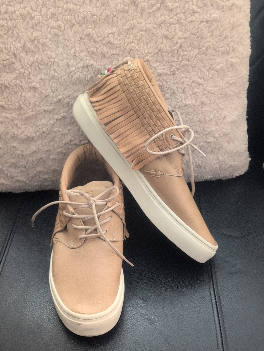 Clear Weather Fringed Tan Leather Lace-Up Sneakers